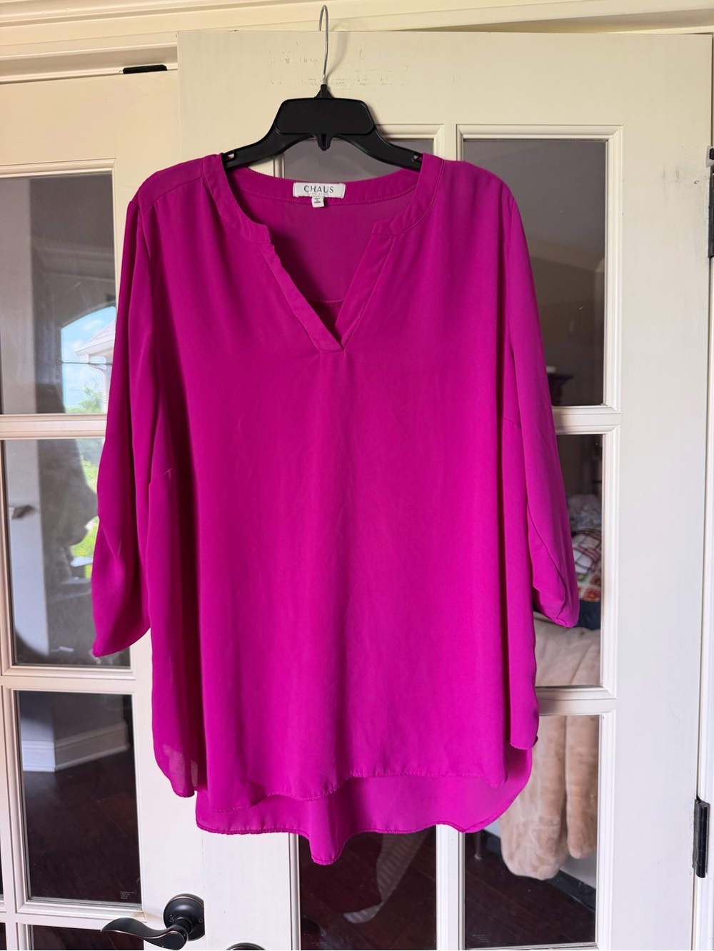 Chaus Fuchsia Split-Neck Roll-Tab Tunic Blouse Size 2X